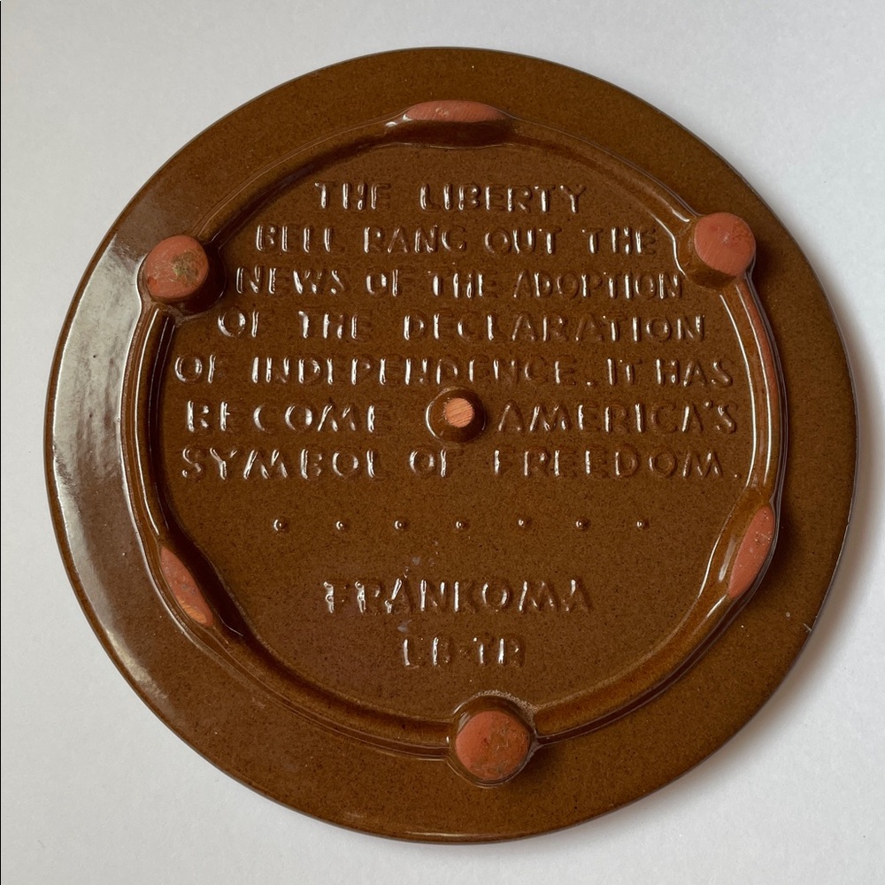 Vintage Frankoma Brown Liberty Bell Plaque. LB-TR - Picture 2 of 2